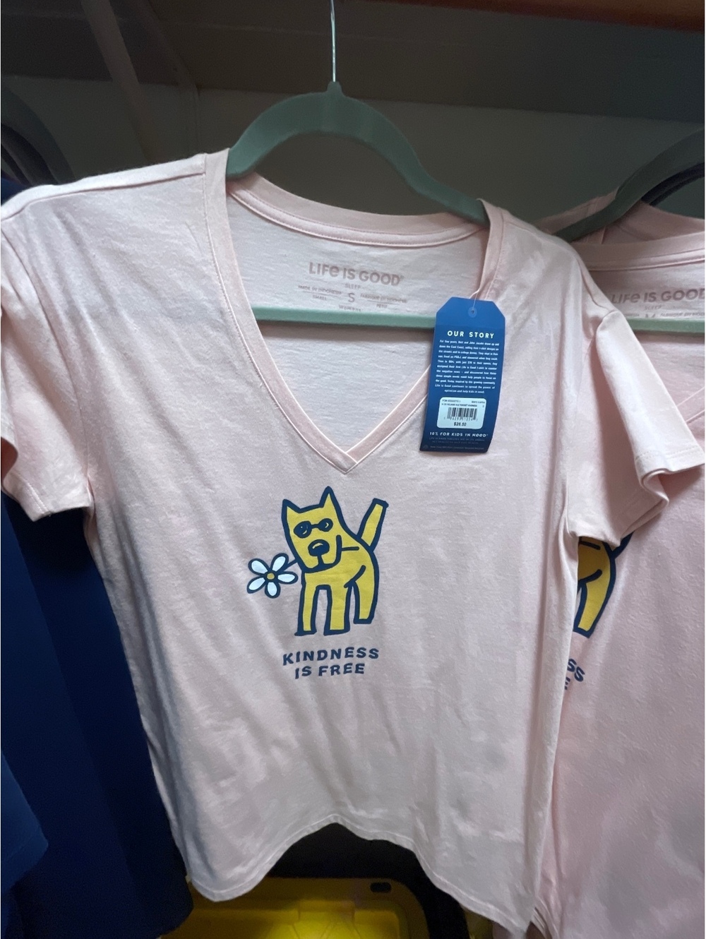 Life is Good Women's Pink V-Neck T-Shirt with Kindness Graphic 2XL